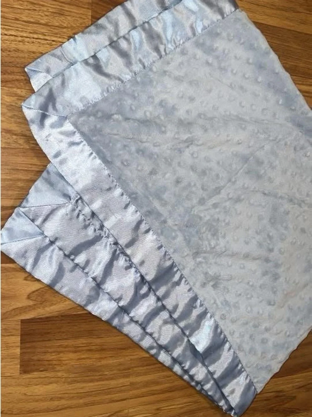 Plush Light Blue Minky Baby Blanket with Satin Trim